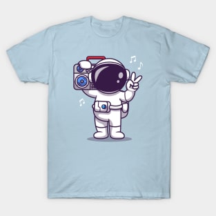 Cute Astronaut Listening Music With Boombox Cartoon T-Shirt